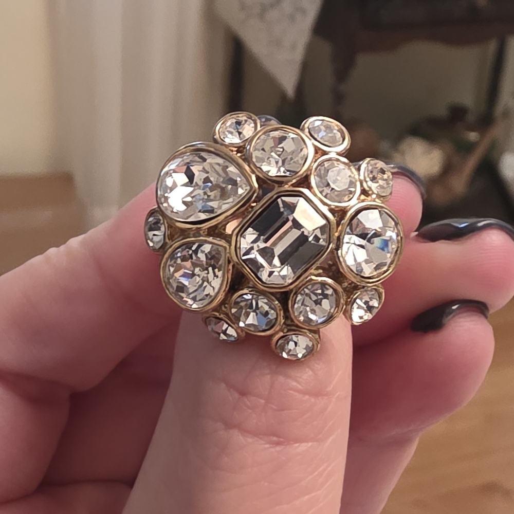 Vintage Cluster Dome Style Ring With Old Mine Style Faceted Stones